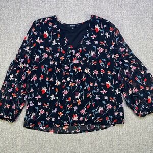 Madewell Floral V Neck Sheer Blouse Navy Long Sleeve NWOT XS